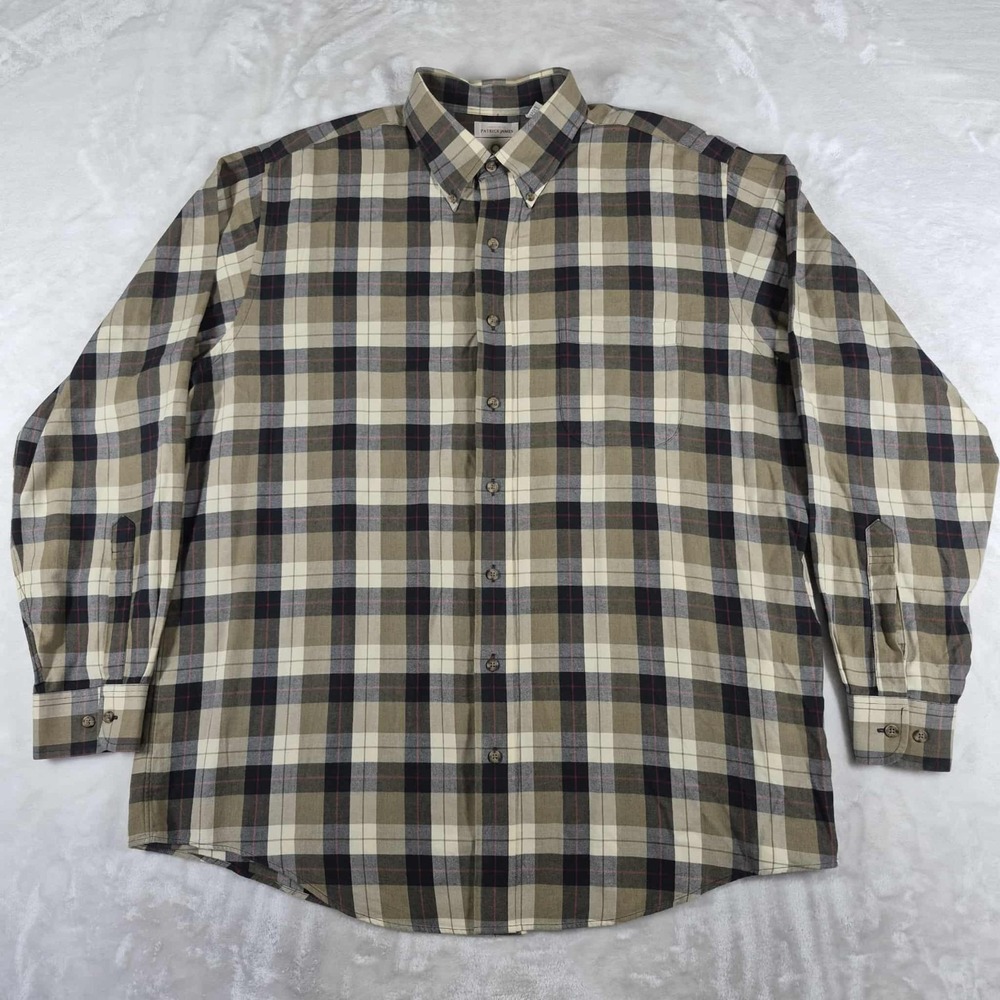 Viyella Button Down Shirt Men's XL Olive Green Plaid Wool Blend Long Sleeve